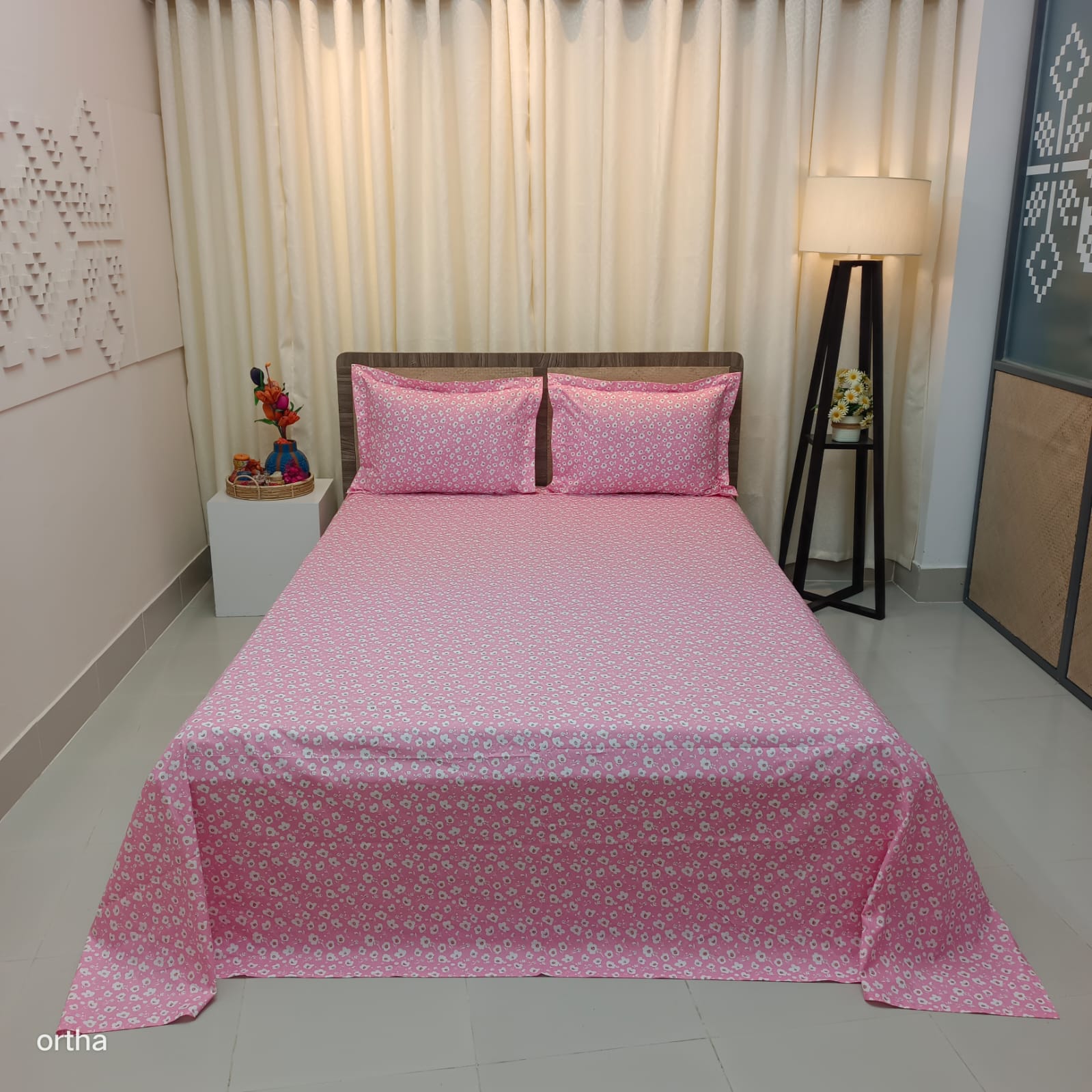 ORTHA EXCLUSIVE COTTON KING SIZE BEDSHEET – 3 PECS SET - PINKY