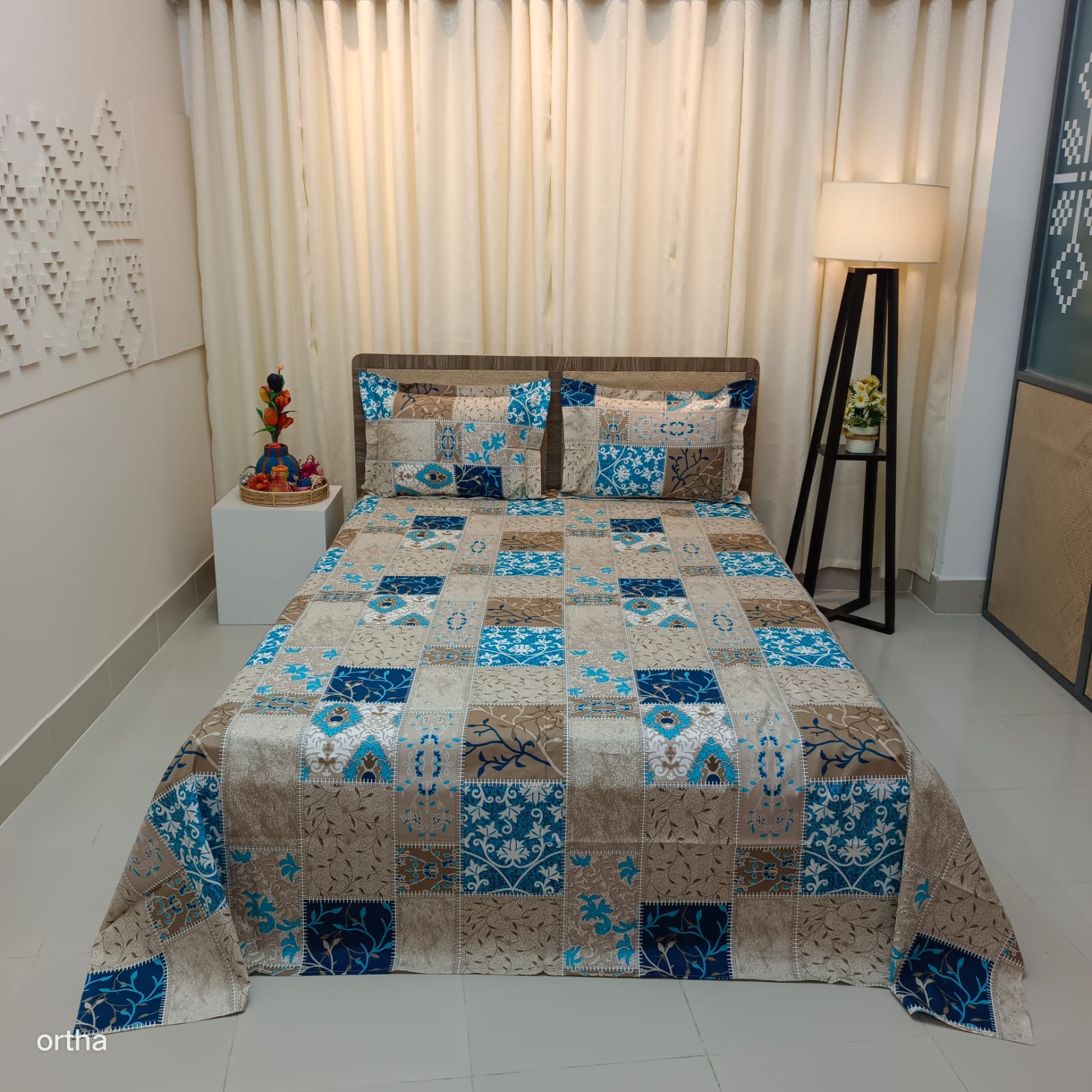 100% Cotton Luxury Twill Ortha Bedsheet – King Size – 3Pecs