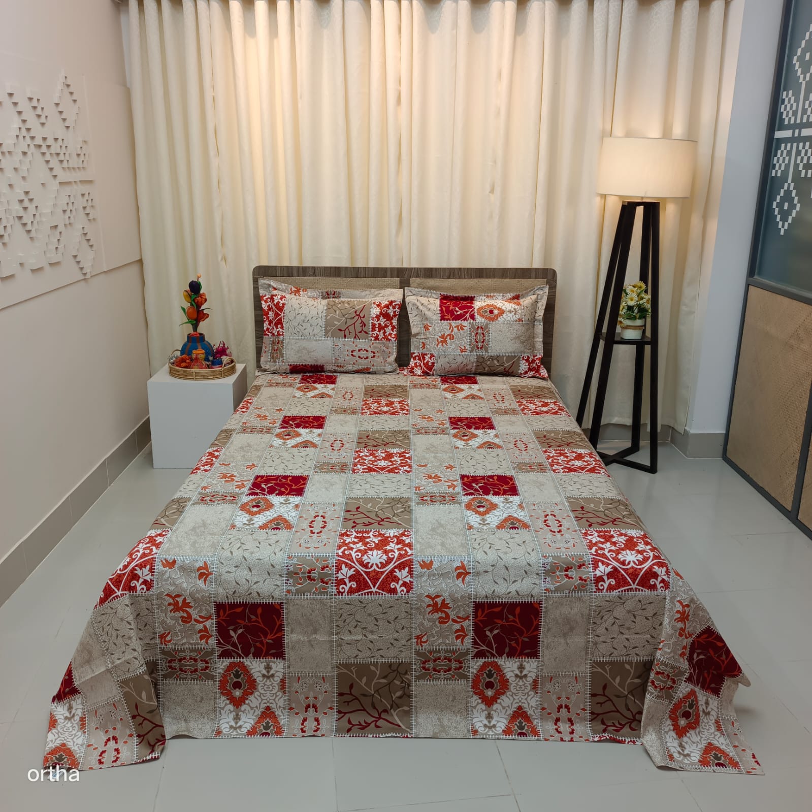100% Cotton Luxury Twill Ortha Bedsheet – King Size – 3Pecs