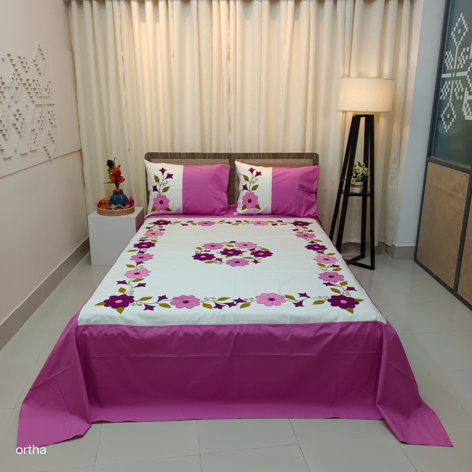 Applique & Embroidery Bed Sheet Set - Super King Size