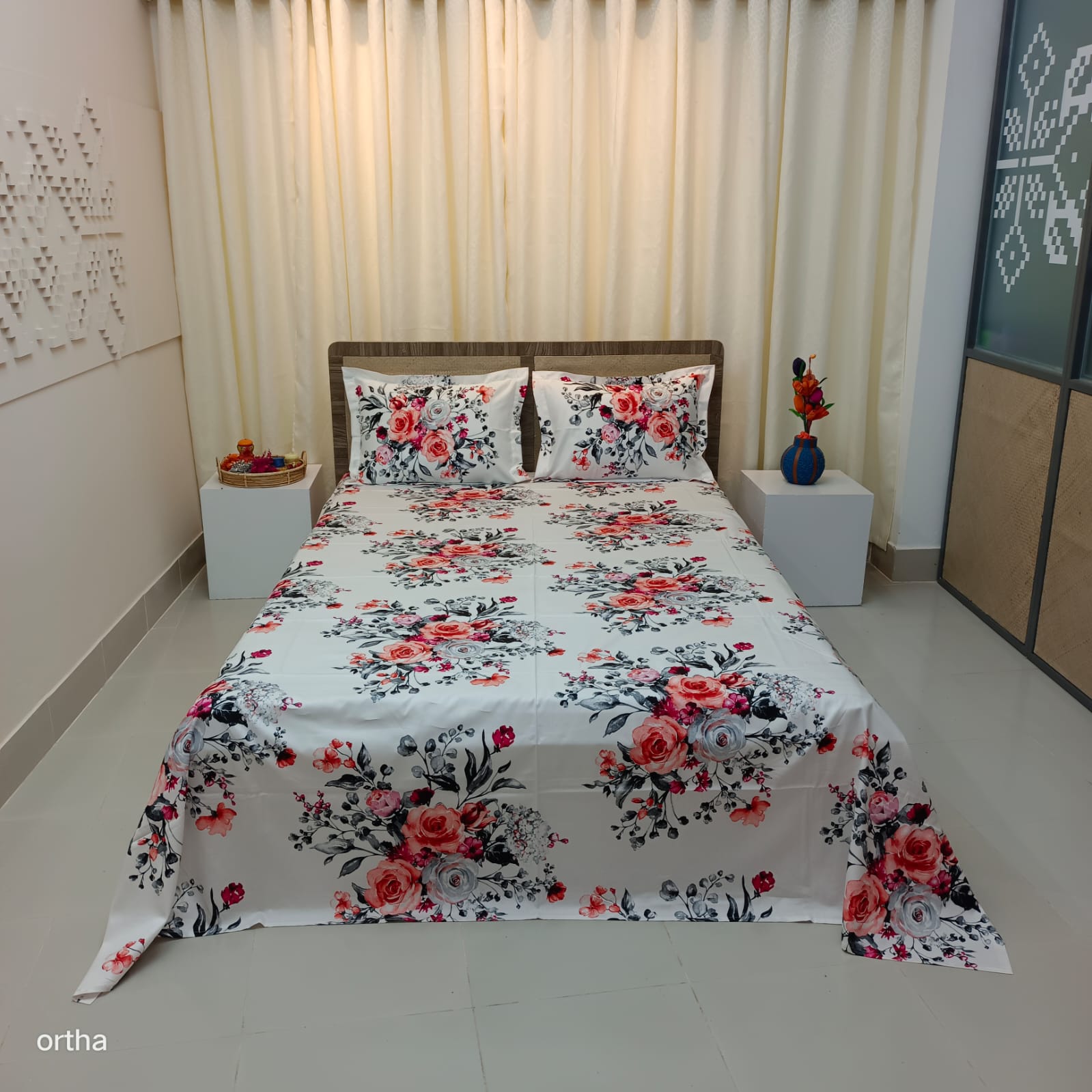 Luxury Twill Cotton Ortha Bedsheet - King Size - 3Pecs – P White