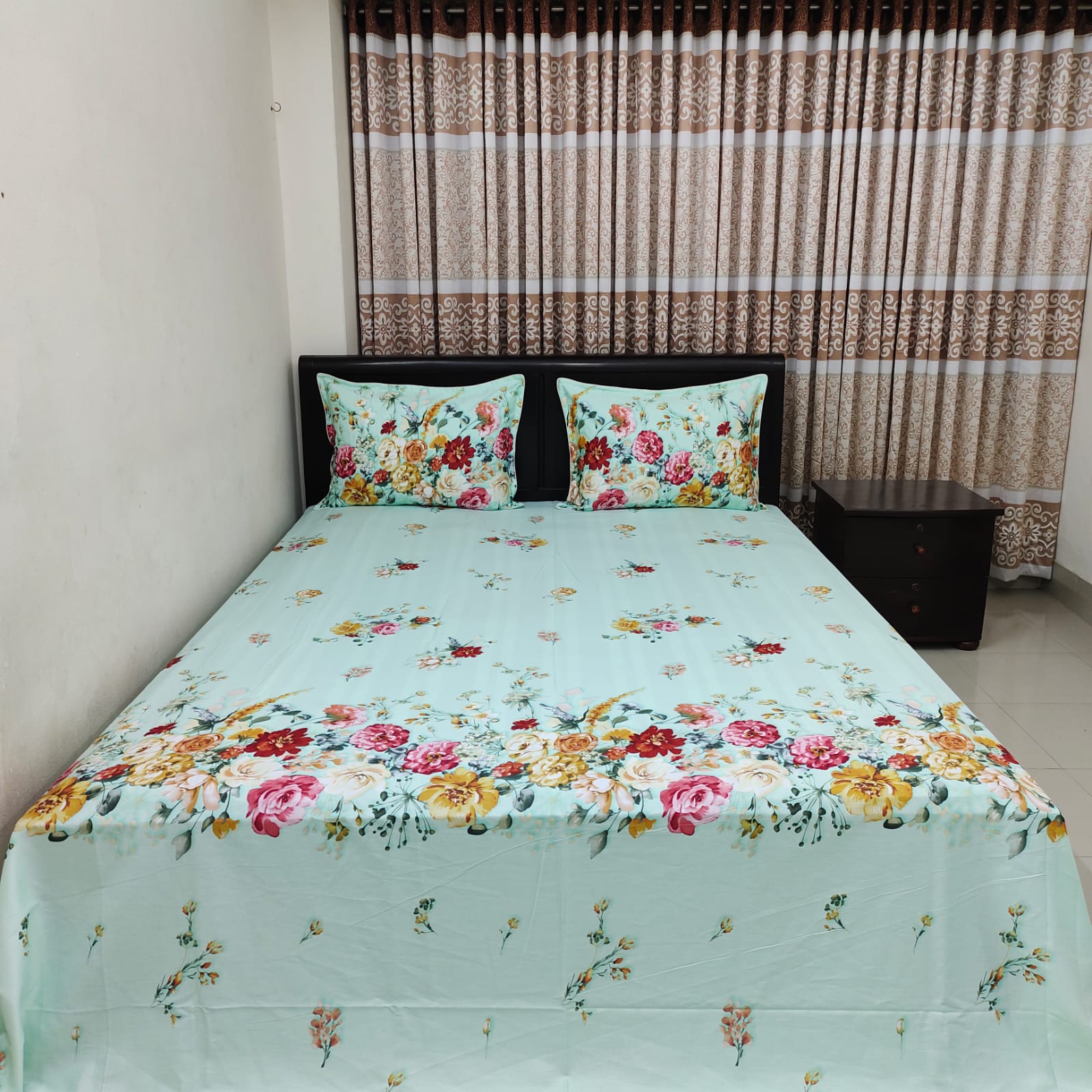 Super King Size High Quality Satin Cotton Bed Sheet (Past Rose)