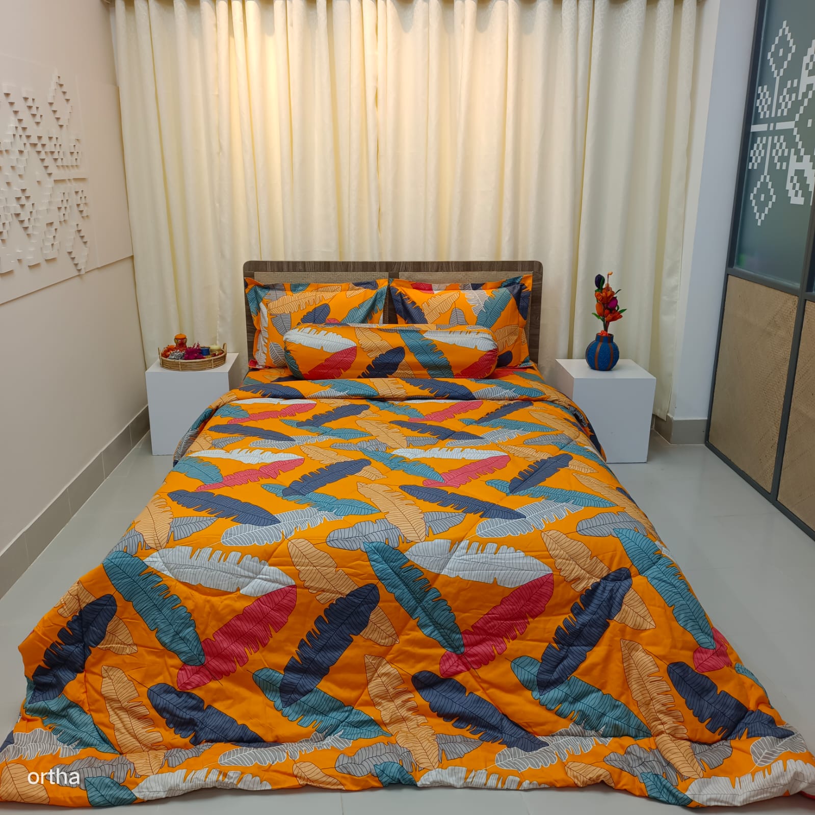 5 Pecs King Size Ortha Luxury Couple Comforter Set (Kalapata Yellow)