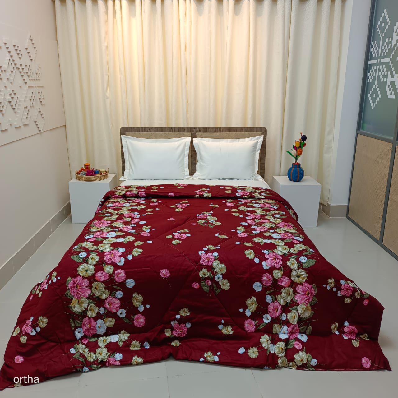 Finest Quality King Size Ortha Luxury Comforter (7 X 7.5 Feet) - Feather Touch Padding - T Maroon