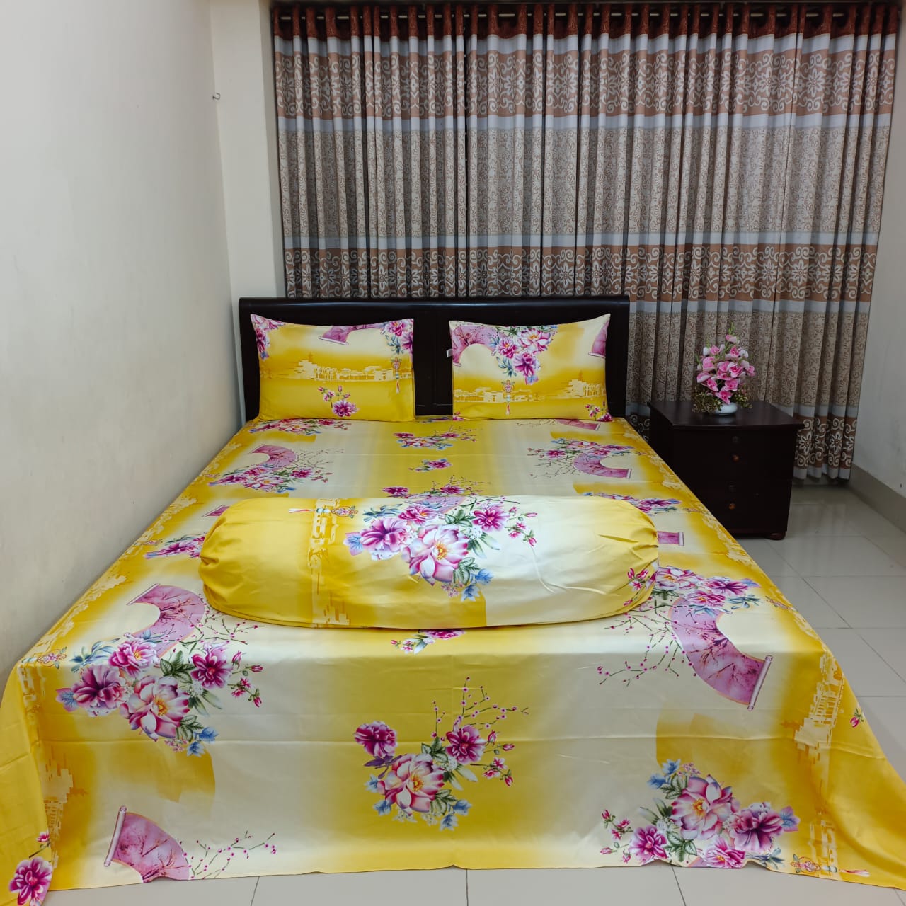 30/30 Count Luxury Exclusive Ortha Bedsheet – King Size – 3 Pecs Set - Bright Yellow