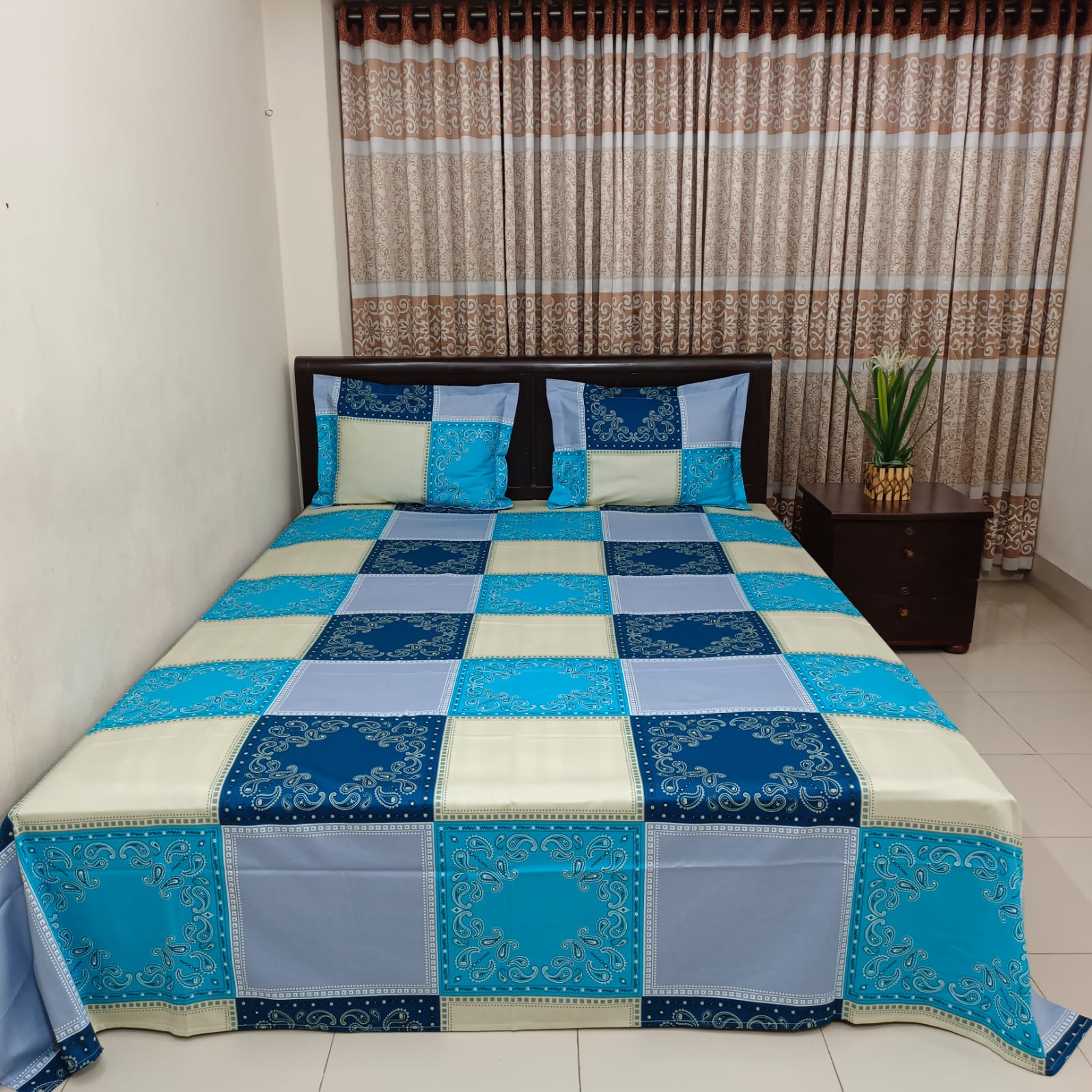 Luxury Twill Cotton Ortha Bedsheet – King Size – 3Pecs – Blue Box