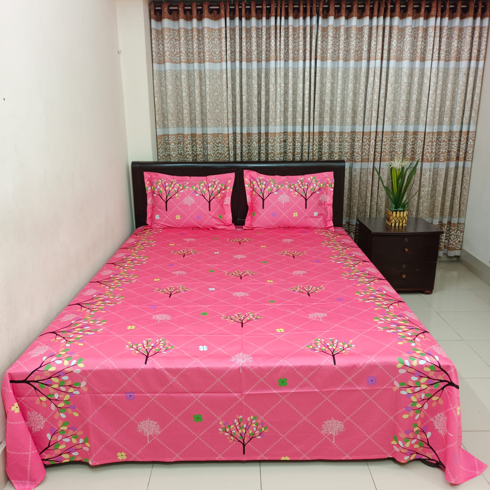 Luxury Twill Cotton Ortha Bedsheet – King Size – 3Pecs – Lux Pink