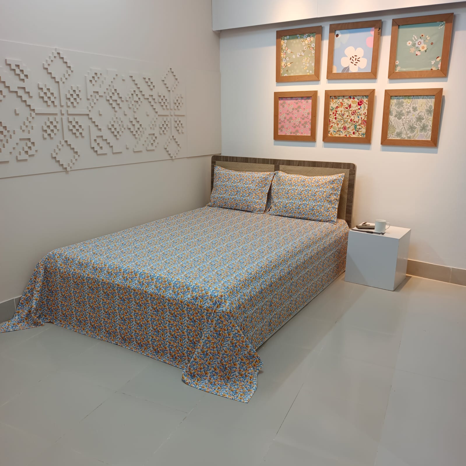 ORTHA EXPORT QUALITY PERCALE COTTON KING SIZE DOUBLE BEDSHEET – 3 PECS SET – BLUE IRISH