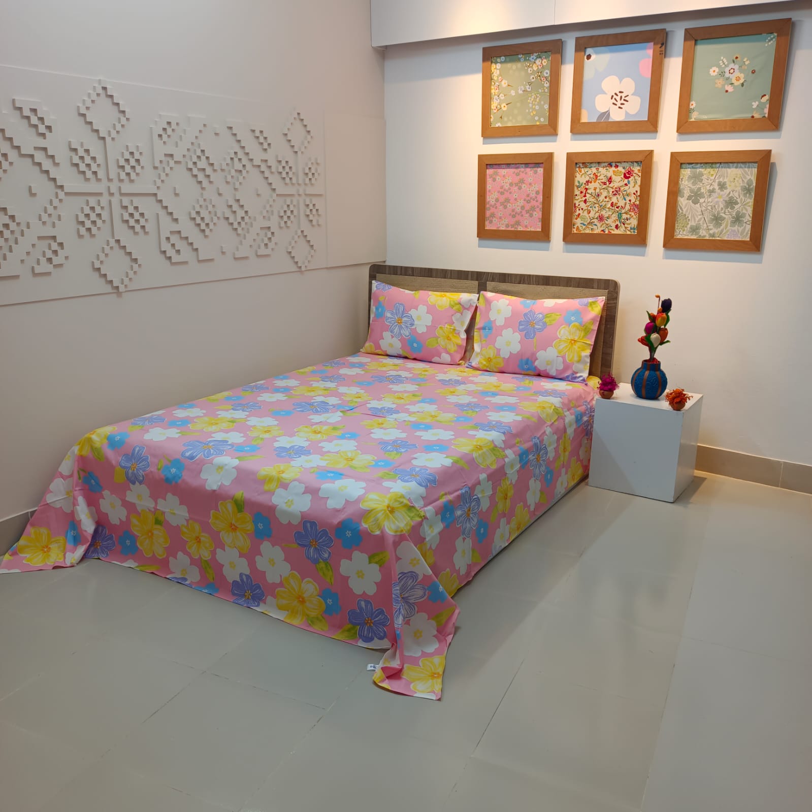 ORTHA EXPORT QUALITY PERCALE COTTON KING SIZE DOUBLE BEDSHEET – 3 PECS SET – MISTI PHUL