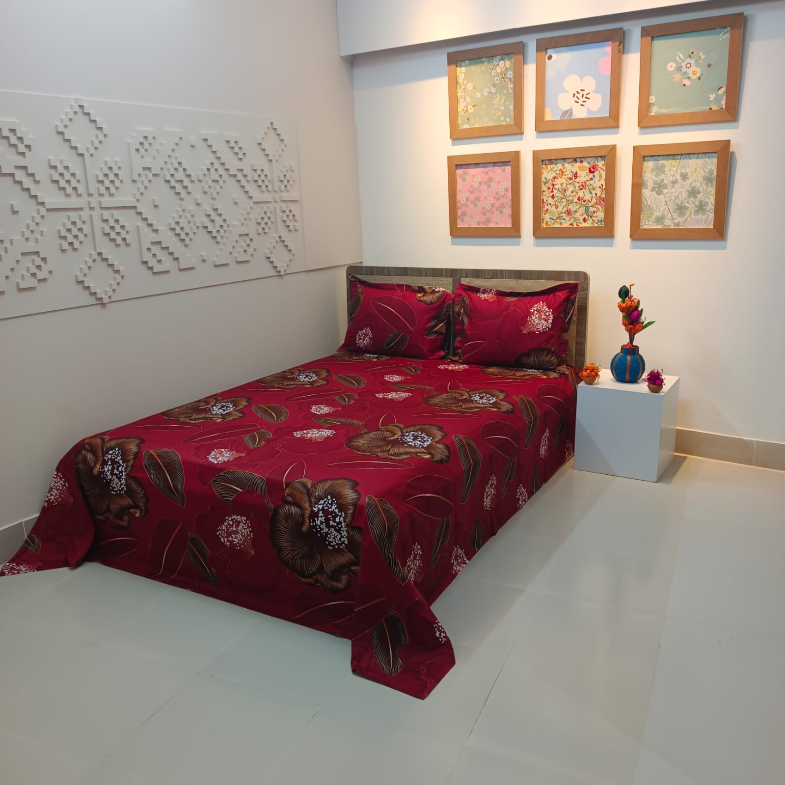 Luxury Twill Cotton Ortha Bedsheet – King Size – 3Pecs – Maroon D Indica