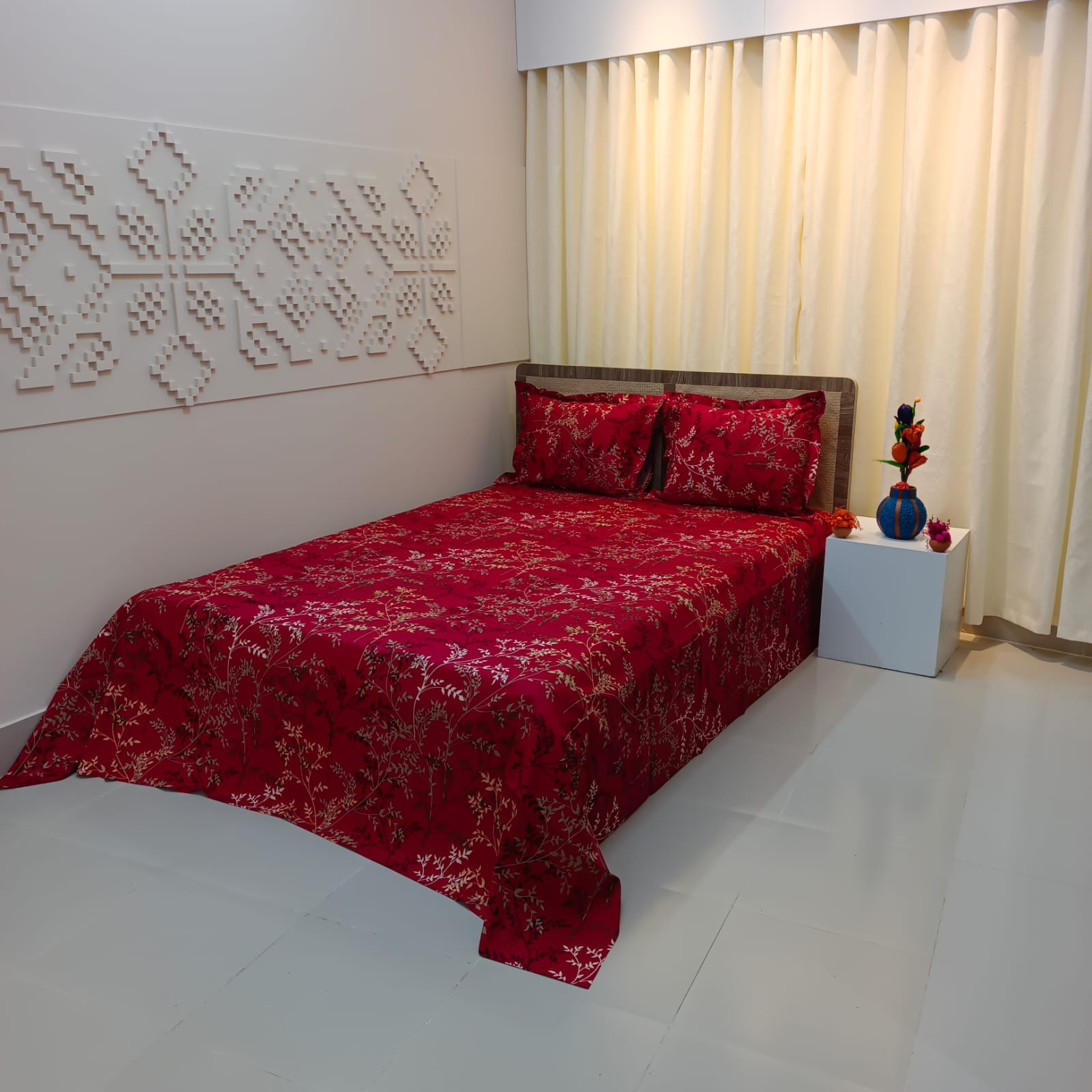 30/30 Count Luxury Exclusive Ortha Bedsheet – King Size – 3 Pecs Set – Maroon Lota