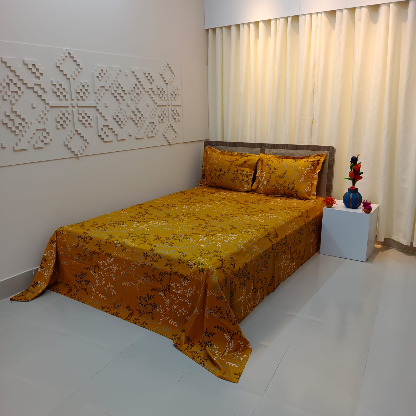 30/30 Count Luxury Exclusive Ortha Bedsheet – King Size – 3 Pecs Set – Golden Lota