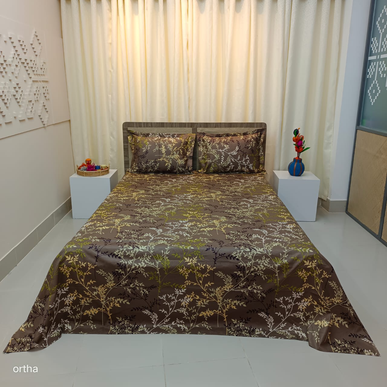 Luxury Twill Cotton Ortha Bedsheet – King Size – 3Pecs – Golden Brown