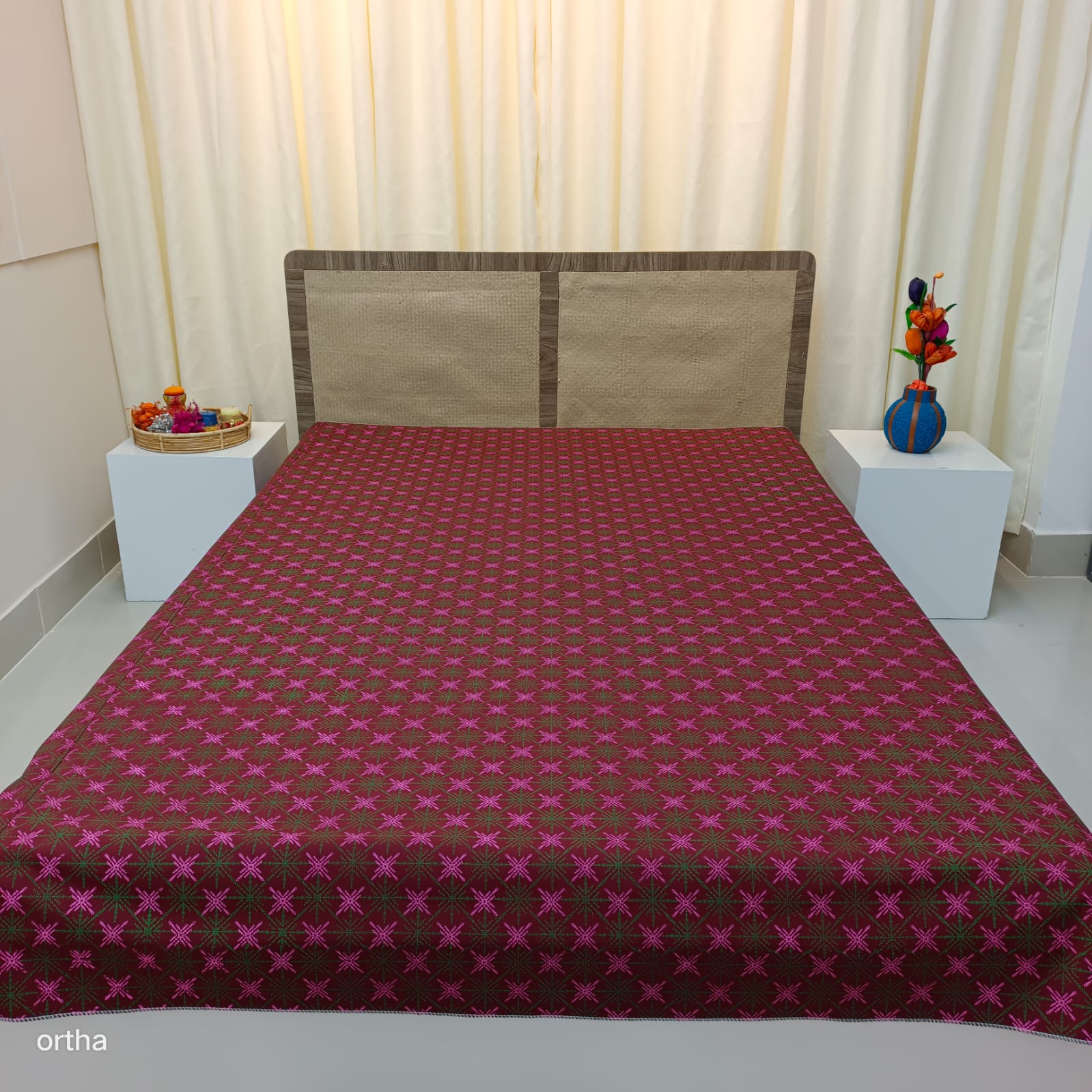 Ortha King Size Waterproof Bedsheet - Without Head Pillow Cover - Star Maroon
