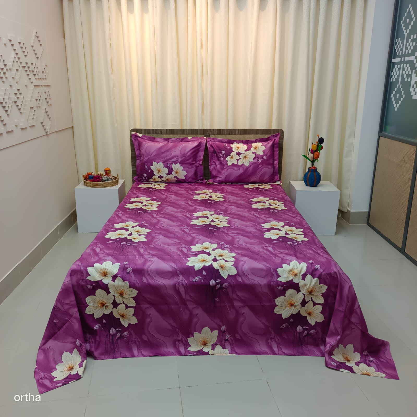 30/30 Count Luxury Exclusive Ortha Bedsheet – King Size – 3 Pecs Set – Purple Magnoliya