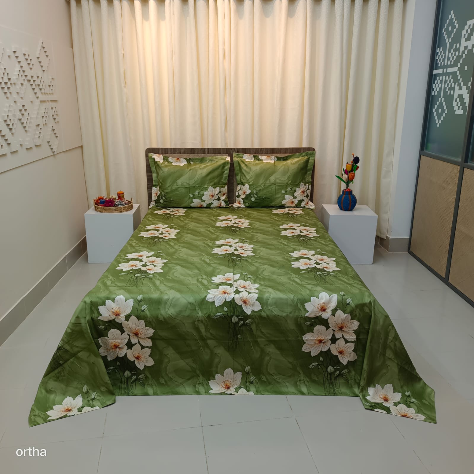 30/30 Count Luxury Exclusive Ortha Bedsheet – King Size – 3 Pecs Set – Green Magnoliya