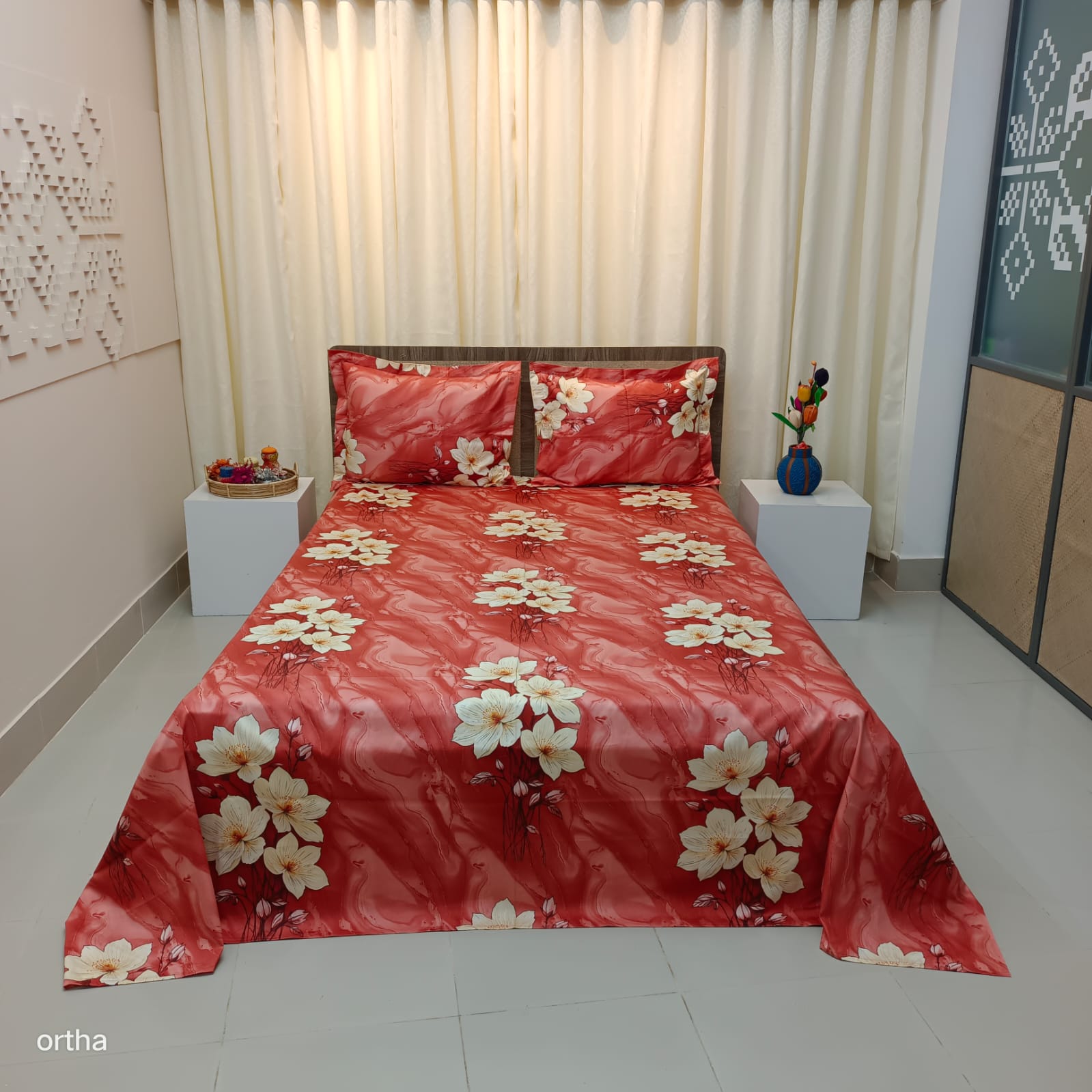 30/30 Count Luxury Exclusive Ortha Bedsheet – King Size – 3 Pecs Set – Musk Magnoliya