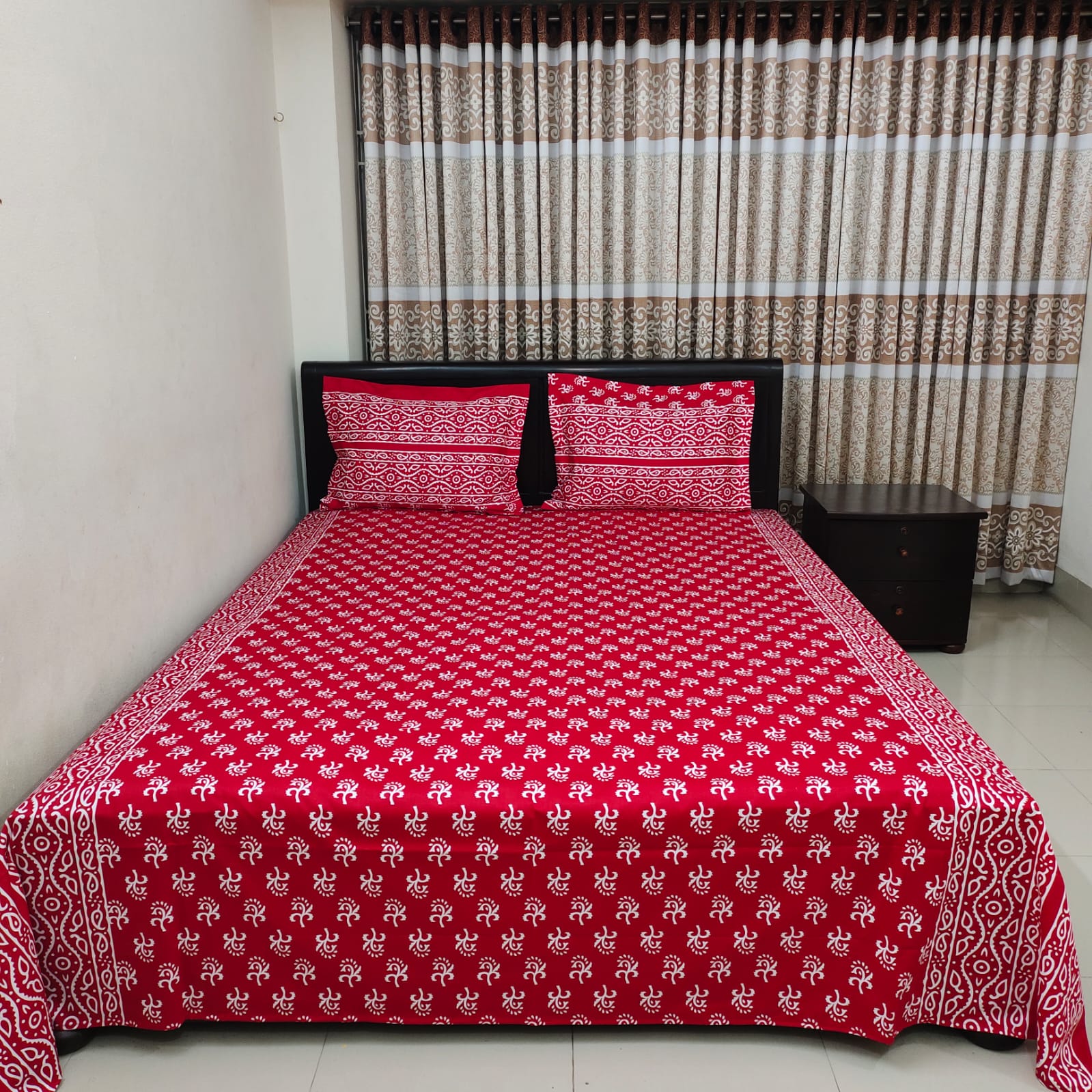 Luxury Exclusive Ortha Bedsheet Noksi Block Red (Digital Print