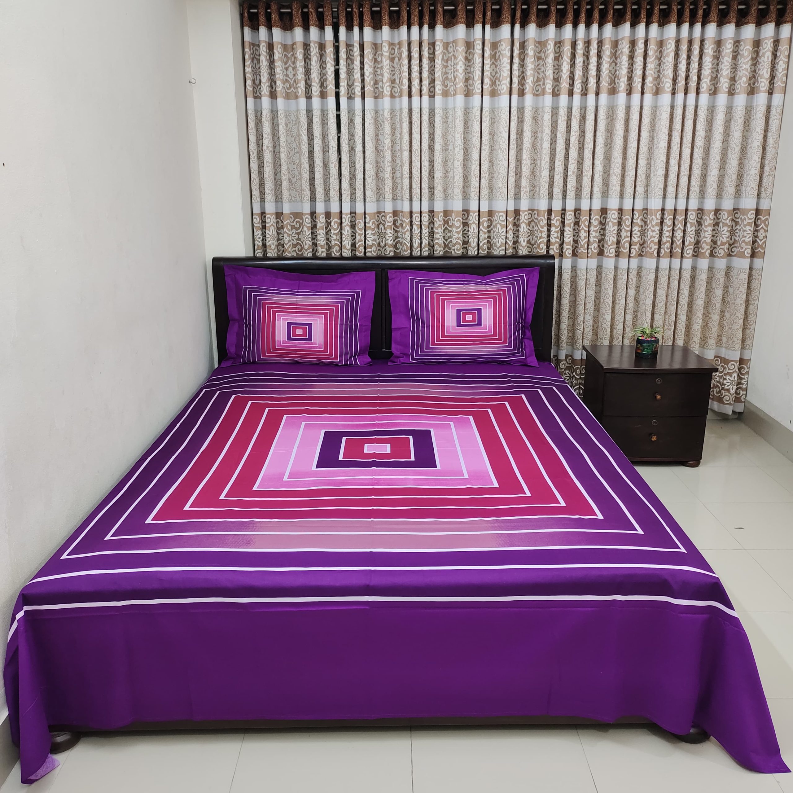 HD Printed Premium Panel Ortha Luxury Bedsheet – 3 Pecs (Purple Box)