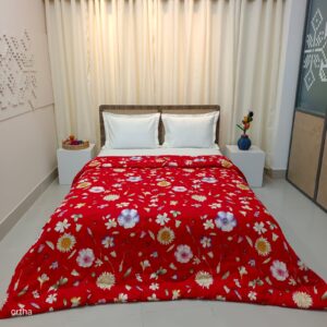 Finest Quality King Size Ortha Luxury Comforter (7 X 7.5 Feet) - Feather Touch Padding - Red Flora