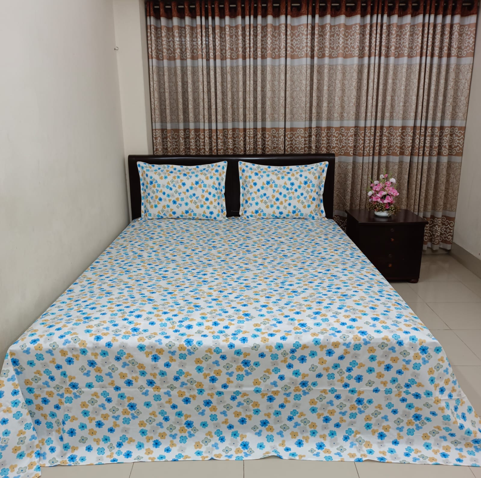 Super King Size Export Quality 100% Cotton Bed Sheet – Jhora Phul Blue