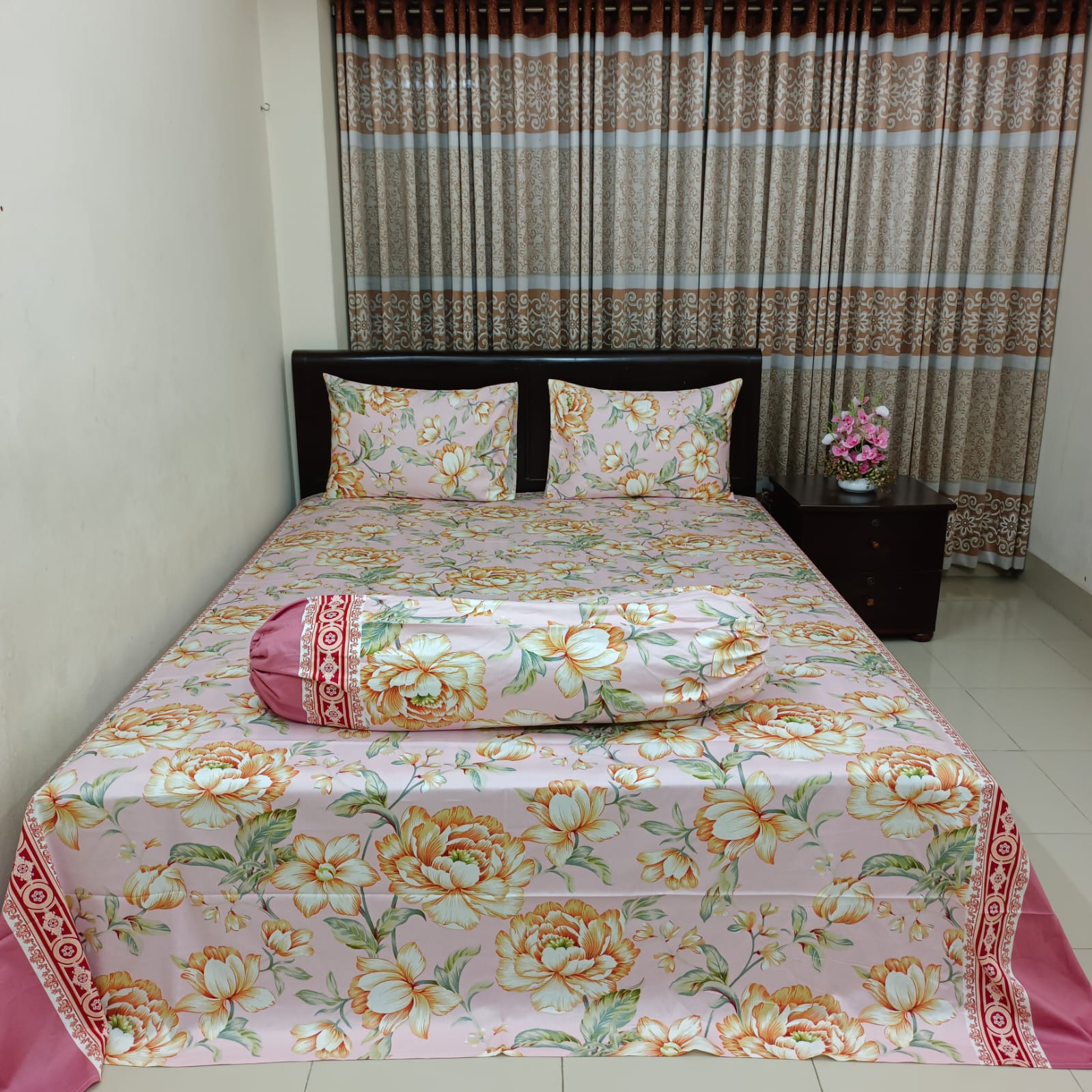 Luxury Twill Cotton Ortha Bedsheet – Super King Size – 4 Pecs Set