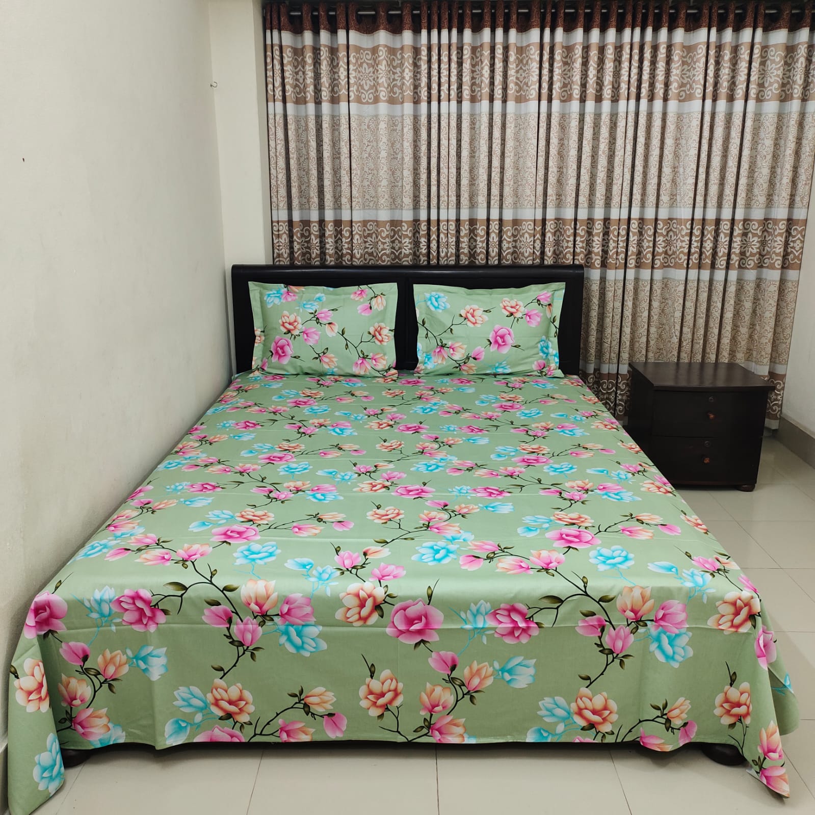 Luxury Twill Cotton Ortha Bedsheet – King Size – Green Lota