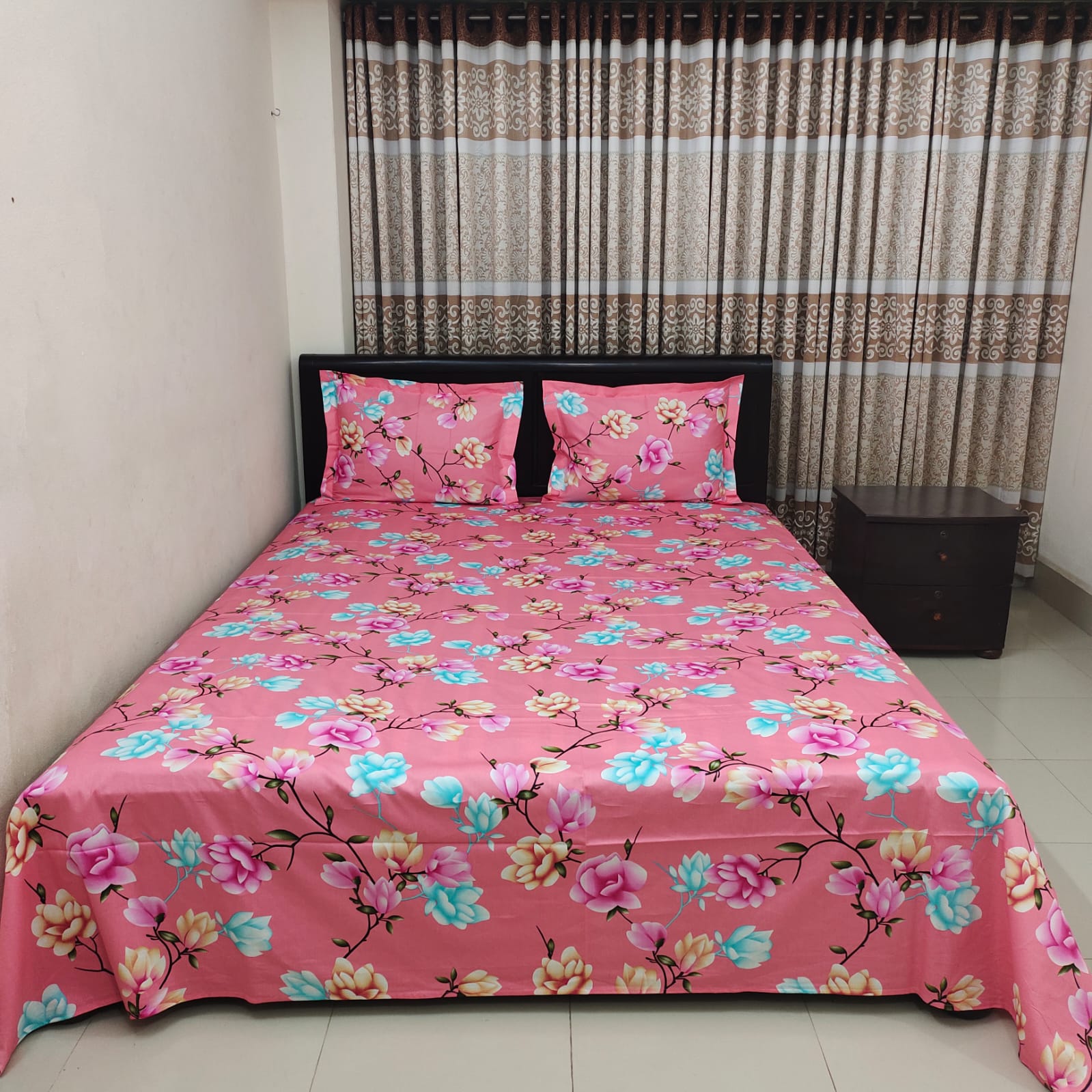 Luxury Twill Cotton Ortha Bedsheet – King Size – Pink Lota