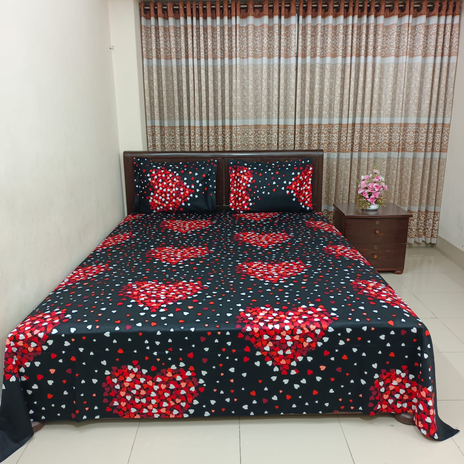 Luxury Twill Cotton Ortha Bedsheet – King Size – Red Heart