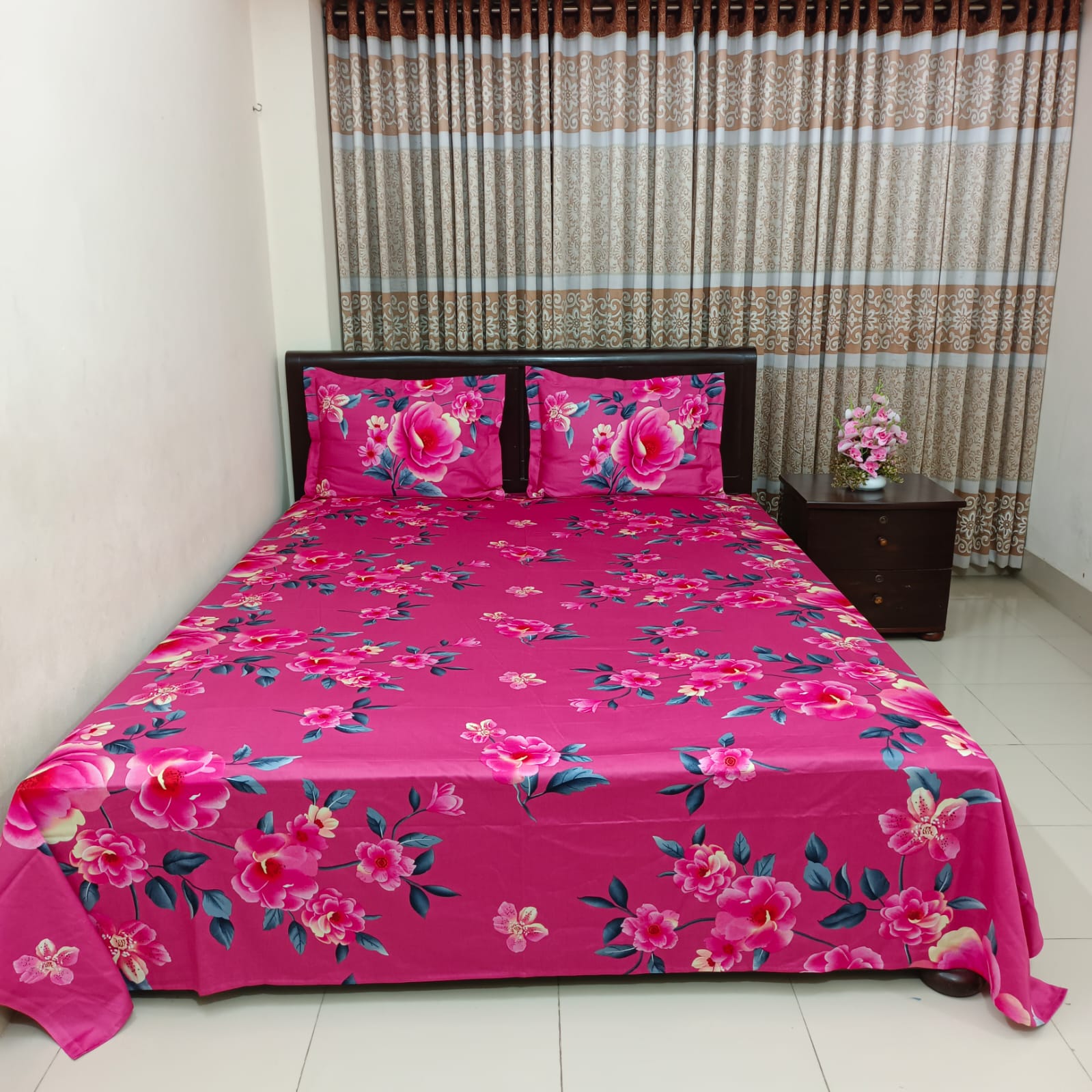 Luxury Twill Cotton Ortha Bedsheet – King Size – Megenta