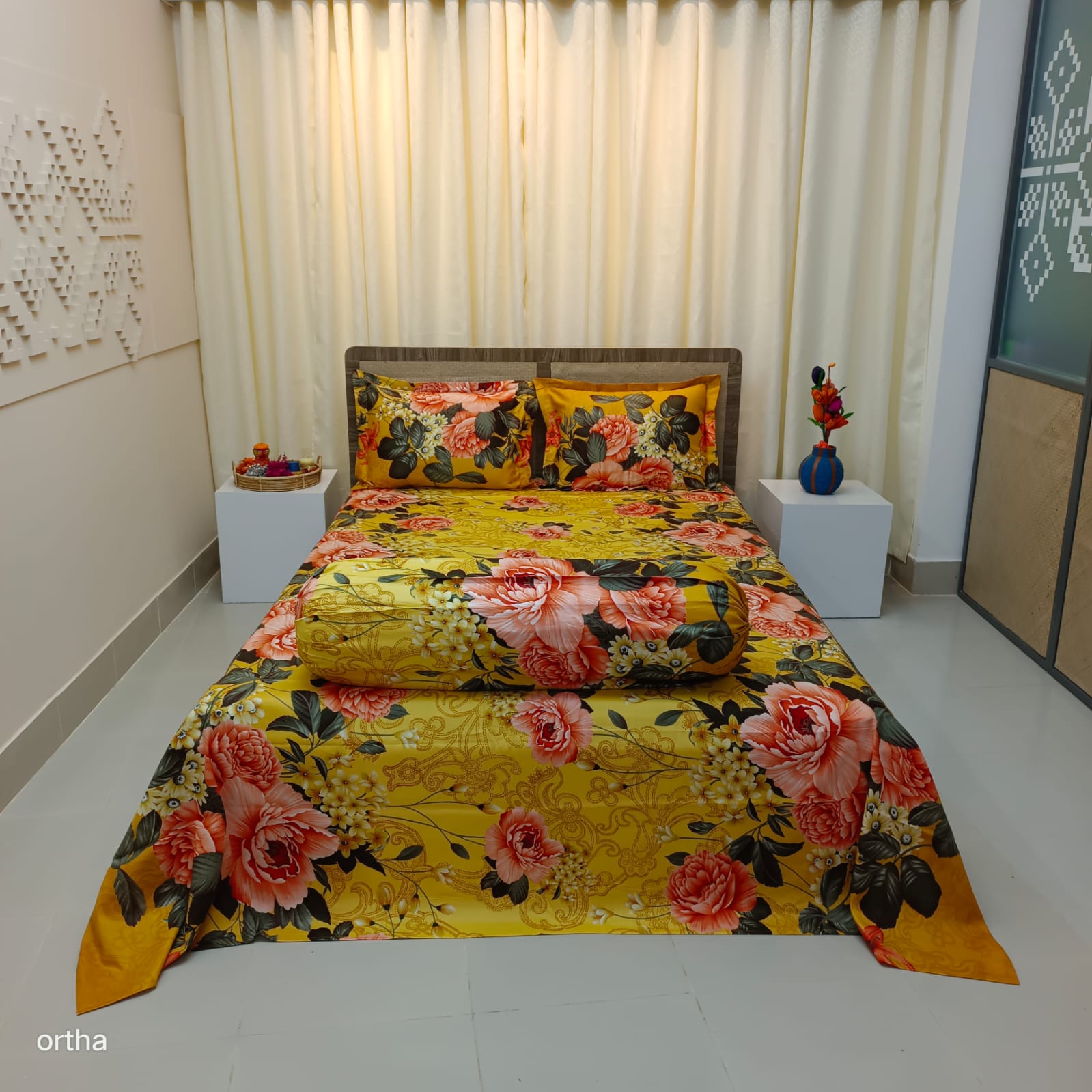 5 Pecs King Size Ortha Luxury Couple Comforter Set (Golden Forest) - Image 2