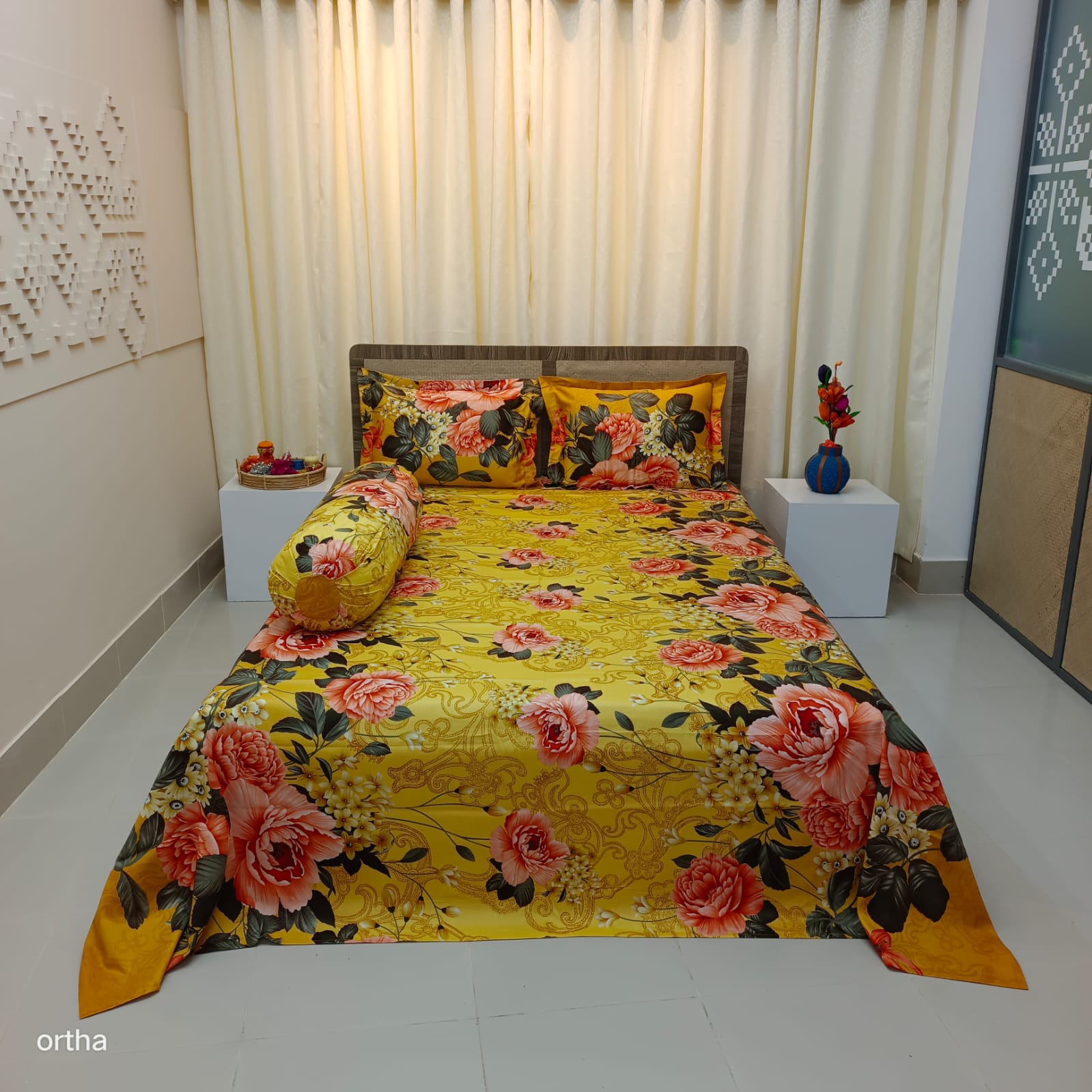 5 Pecs King Size Ortha Luxury Couple Comforter Set (Golden Forest) - Image 5