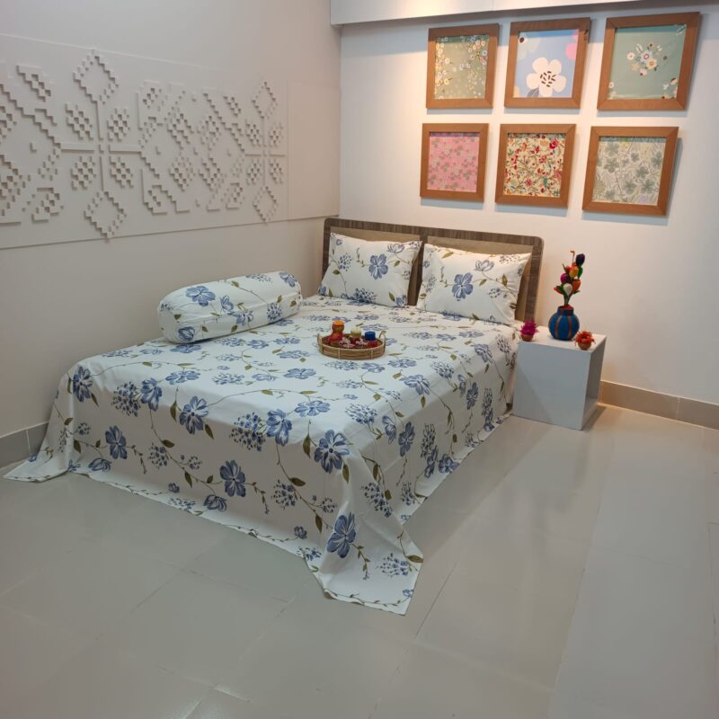 ORTHA EXPORT QUALITY PERCALE COTTON KING SIZE DOUBLE BEDSHEET – 3 PECS SET – PURPLE FLORA - Image 5