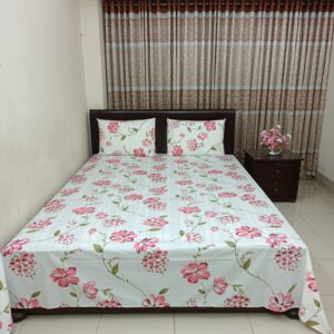 ORTHA EXPORT COTTON KING SIZE DOUBLE BEDSHEET – 3 PECS SET – PINK FLORA