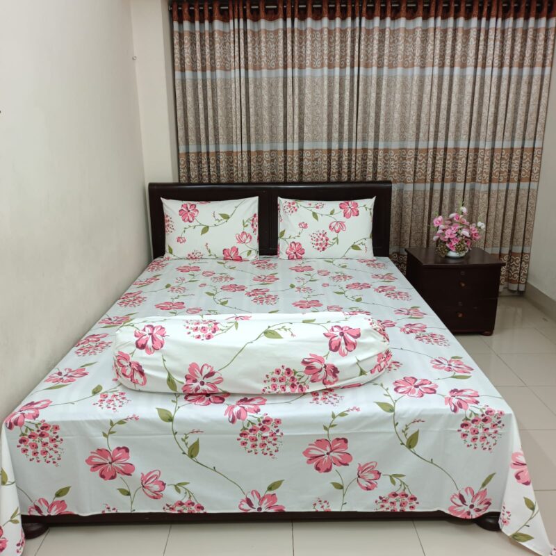 ORTHA EXPORT COTTON KING SIZE DOUBLE BEDSHEET – 3 PECS SET – PINK FLORA - Image 4