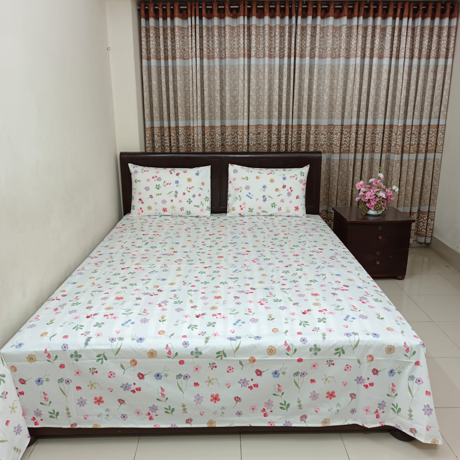 ORTHA EXPORT COTTON KING SIZE DOUBLE BEDSHEET – 3 PECS SET – MULTI FLOWER