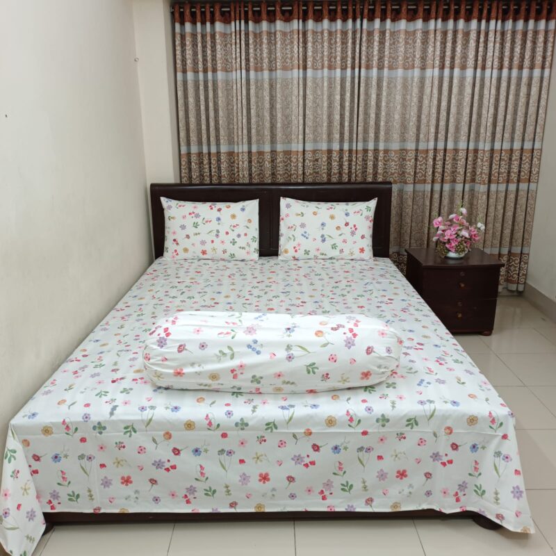 ORTHA EXPORT COTTON KING SIZE DOUBLE BEDSHEET – 3 PECS SET – MULTI FLOWER - Image 4
