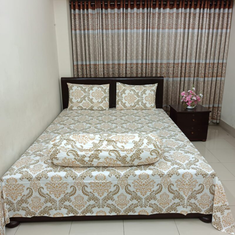 ORTHA EXPORT COTTON KING SIZE DOUBLE BEDSHEET – 3 PECS SET - GOLDEN KOLKA - Image 4