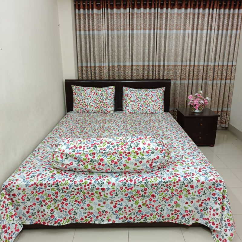ORTHA EXPORT COTTON KING SIZE DOUBLE BEDSHEET – 3 PECS SET - CHERRY PLUM - Image 4