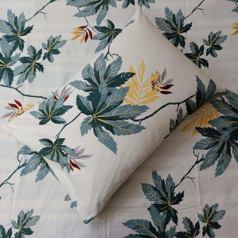 30/30 Count Luxury Exclusive Ortha Bedsheet – King Size – 3 Pecs Set – White Leaf - Image 2