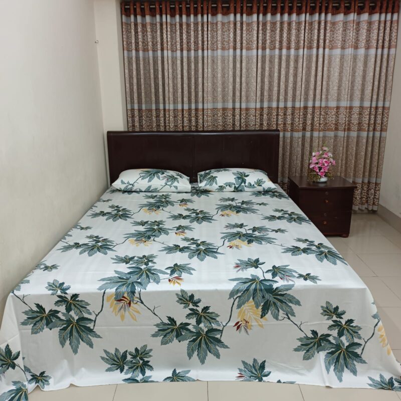 30/30 Count Luxury Exclusive Ortha Bedsheet – King Size – 3 Pecs Set – White Leaf - Image 6