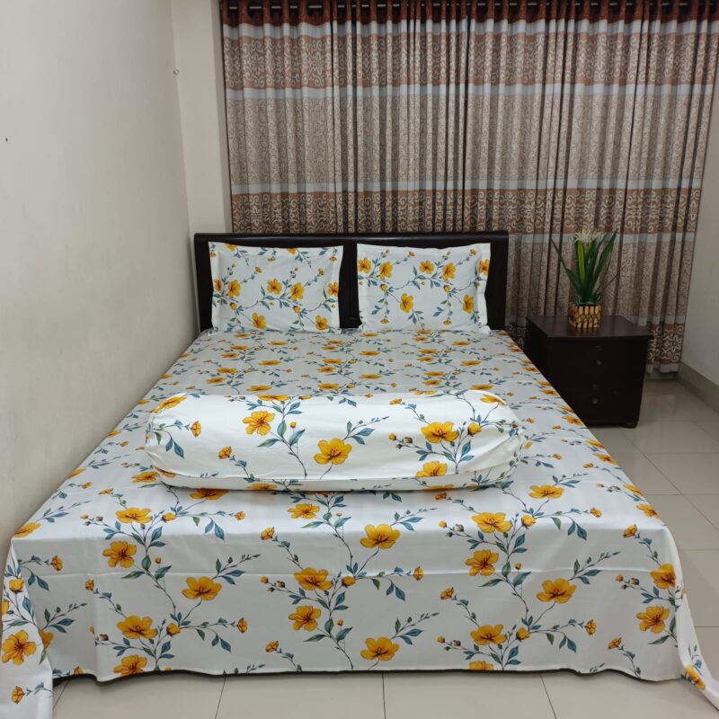 Luxury Twill Cotton Ortha Bedsheet – King Size – 3Pecs – Yellow Spalsh - Image 4