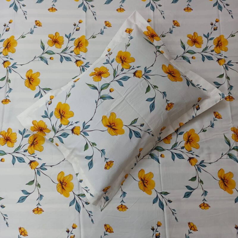 Luxury Twill Cotton Ortha Bedsheet – King Size – 3Pecs – Yellow Spalsh - Image 2