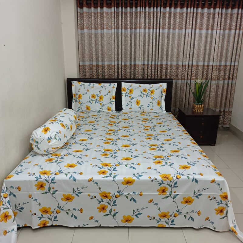 Luxury Twill Cotton Ortha Bedsheet – King Size – 3Pecs – Yellow Spalsh - Image 5