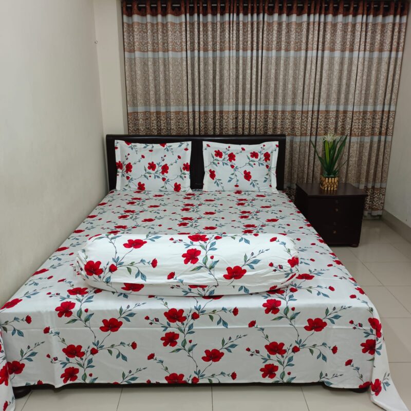Luxury Twill Cotton Ortha Bedsheet – King Size – 3Pecs – Red Spalsh - Image 4