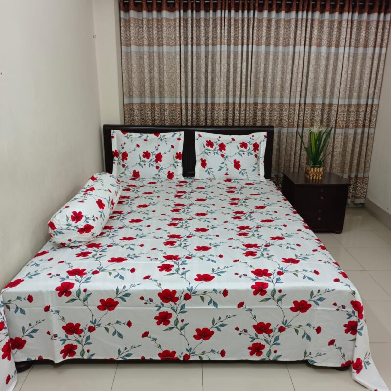 Luxury Twill Cotton Ortha Bedsheet – King Size – 3Pecs – Red Spalsh - Image 5