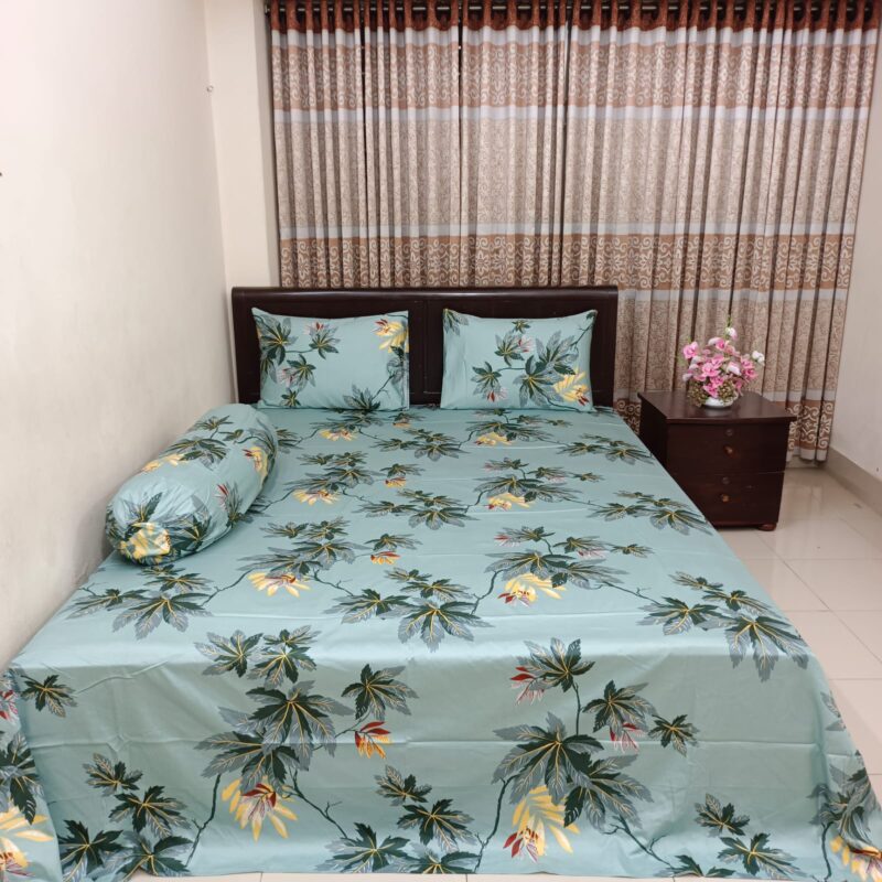 30/30 Count Luxury Exclusive Ortha Bedsheet – King Size – 3 Pecs Set – Blue Ash Leaf - Image 5