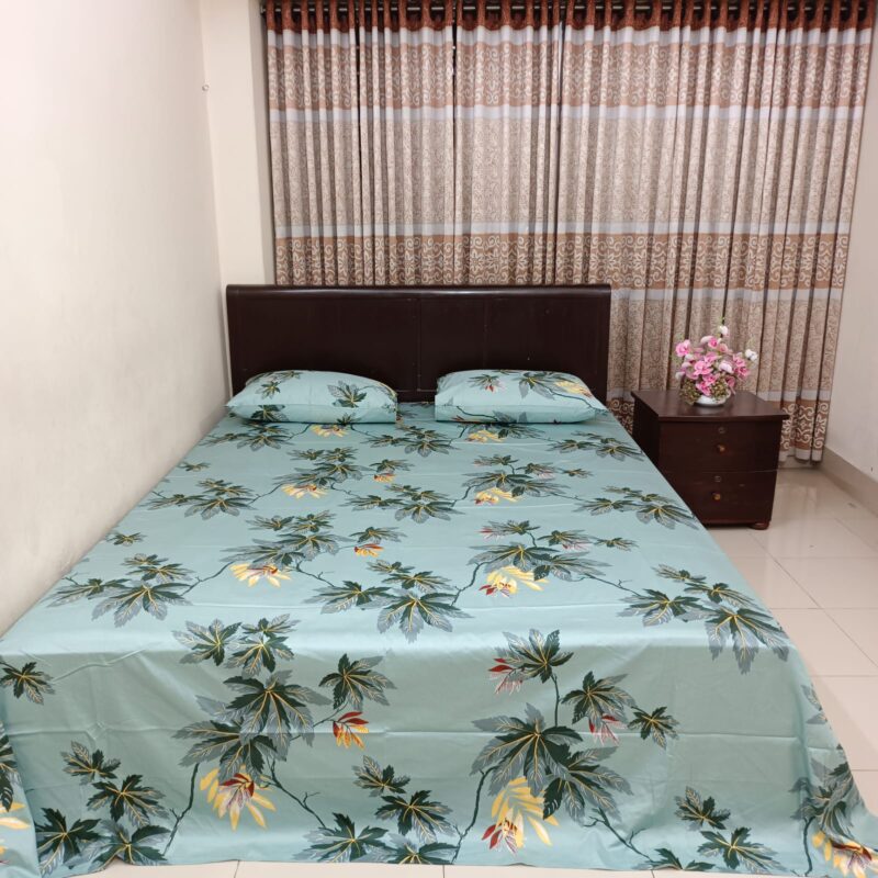 30/30 Count Luxury Exclusive Ortha Bedsheet – King Size – 3 Pecs Set – Blue Ash Leaf - Image 6