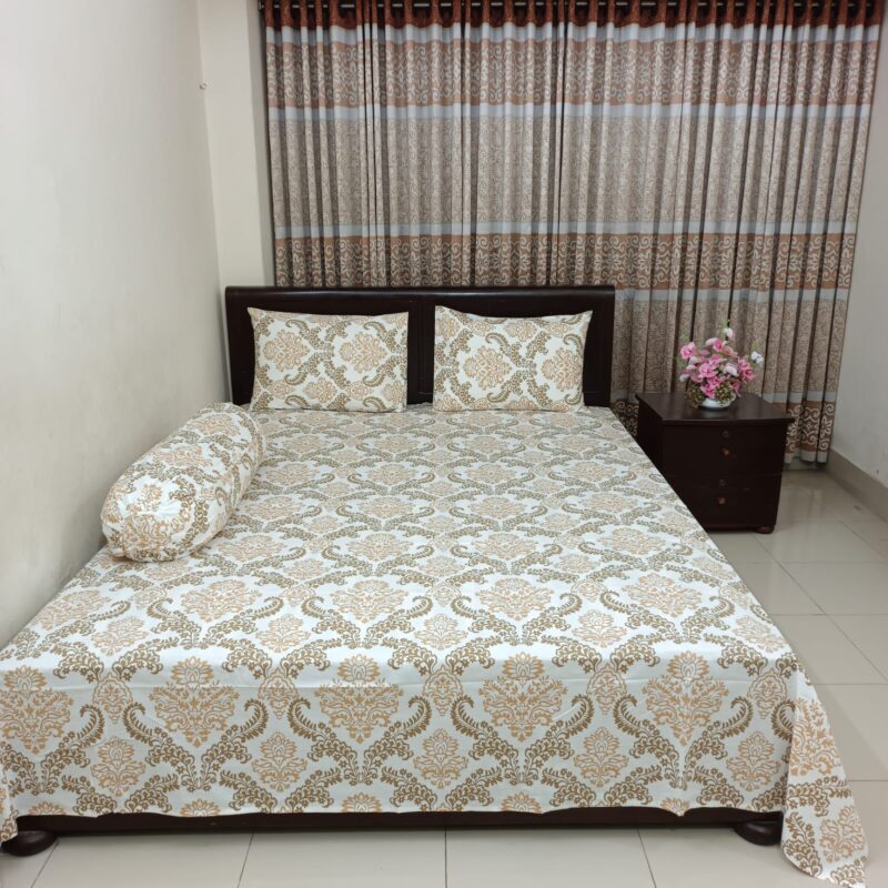 ORTHA EXPORT COTTON KING SIZE DOUBLE BEDSHEET – 3 PECS SET - GOLDEN KOLKA - Image 5
