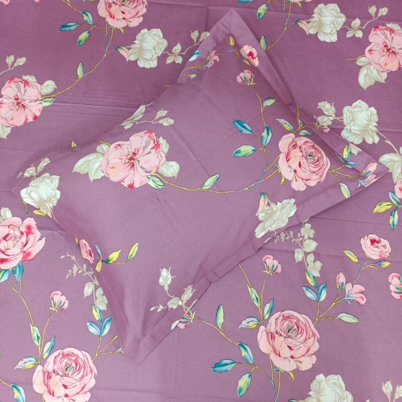 30/30 Count Luxury Exclusive Ortha Bedsheet – King Size – 3 Pecs Set - Purple Snow Rose - Image 2